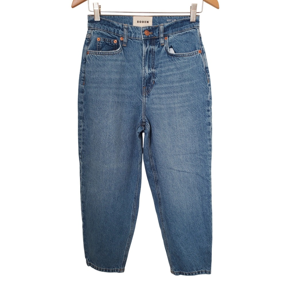 Boden High Rise 90s Tapered Jeans Medium Wash Womens 27‎ Barrel Leg